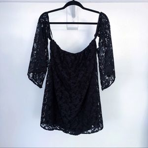 Forever 21 off-shoulder black lace mini dress M